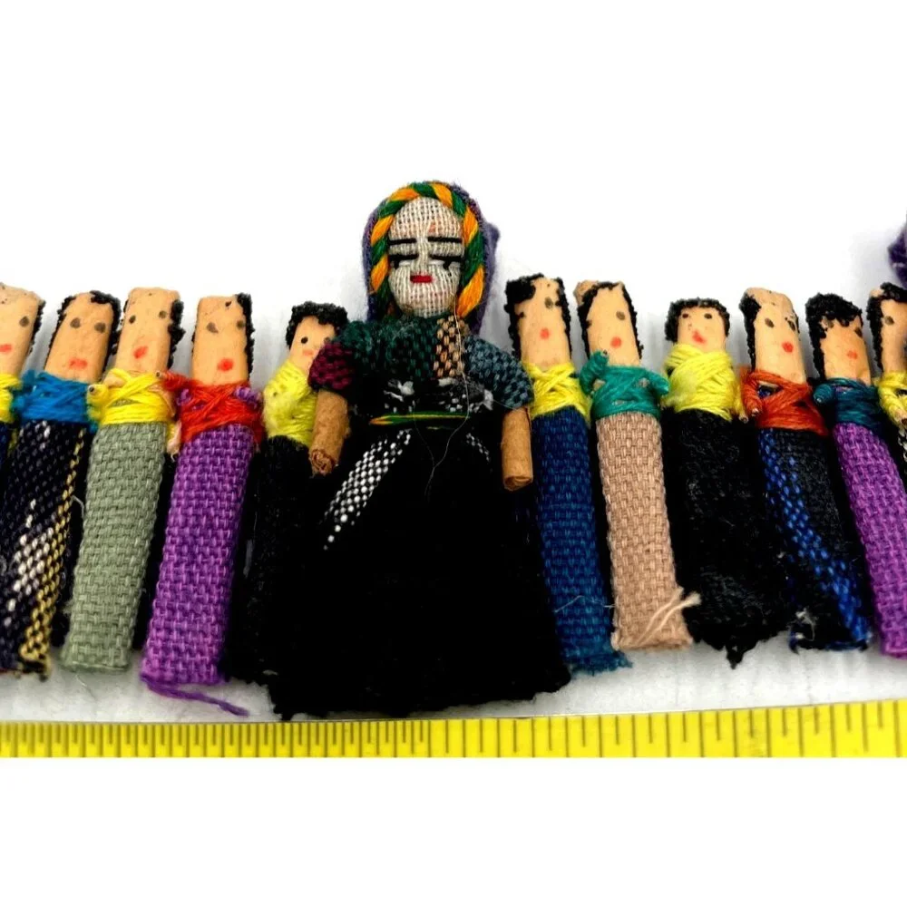 Handmade Guatemalan Worry Doll Craft Ribbon Colorful Traditional Outfits